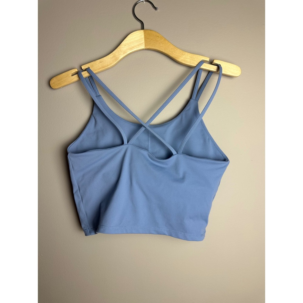 Light Blue Double Strap Criss Cross Back Athletic Crop Top Built-in Bra Large - Picture 2 of 4